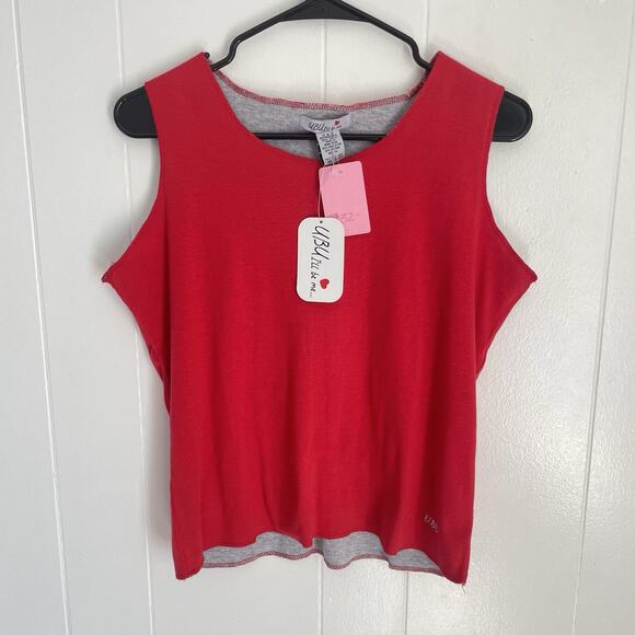 Y2K UBU Red Tank Top Sleeveless Knit Tee Contrast Hem Minimalist Streetwear S - Picture 1 of 7